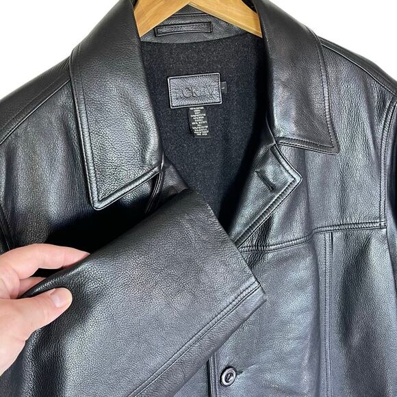 J. CREW Vintage Men’s Black Leather Jacket Button Front Wool Lined - Picture 2 of 5
